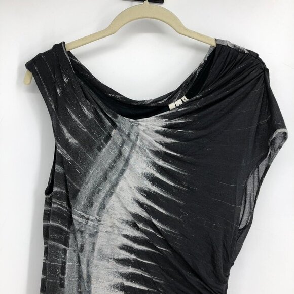 HELMUT LANG  Black & Grey Tie-Dye Print Abstract Asymmetrical Midi Dress size S - Picture 6 of 16